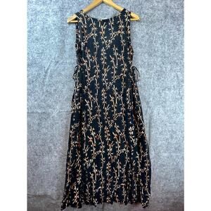 Vintage Go Fish Dress Womens XL Black Floral Side Ties Dark Romantic 90s Maxi